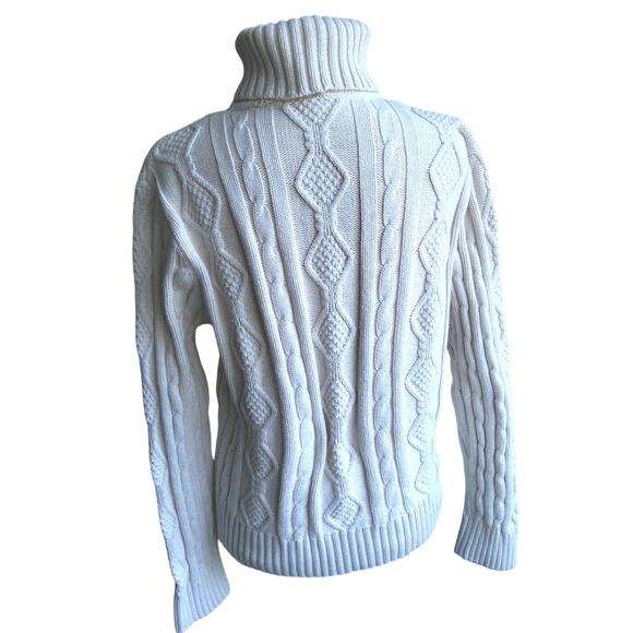 Womens Cozy cable knit pullover sweater cream, Turtleneck wool cotton blend sz M - Picture 2 of 5